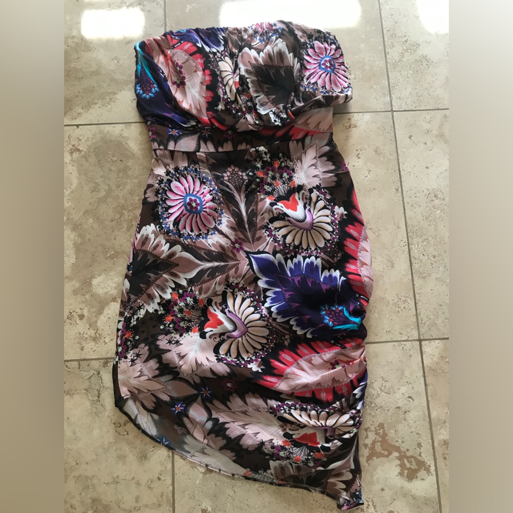 Anthropology Ali Ro Dress Strapless Asymmetrical Hem Midi Paisley US 2 $238